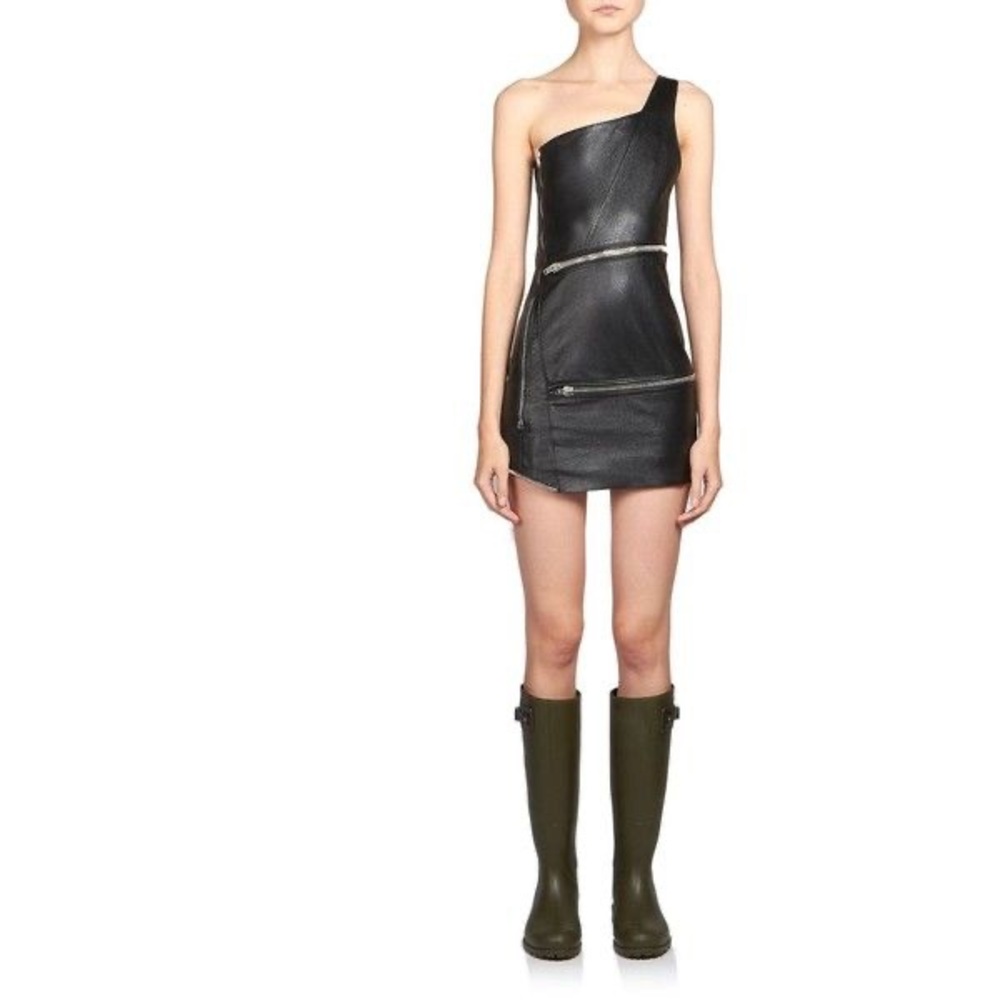 Saint Laurent one shoulder leather dress